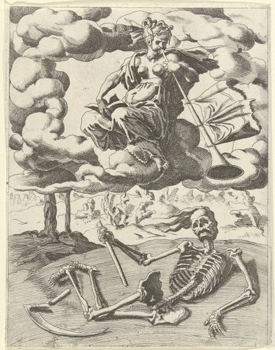 Berømmelse overvinner døden Triumphs of Petrarch (serietittel) av Dirck Volckertsz. Coornhert (possibly)