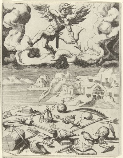 Sensuell kjærlighet erobrer jordiske sysler Triumphs of Petrarch (serietittel) av Dirck Volckertsz. Coornhert (possibly)