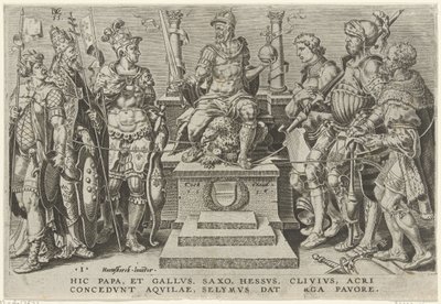 Keiser Karl V omringet av sine beseirede motstandere Victories of Charles V (serietittel) Divi Caroli. v. imp. opt. max. victoriae, ex multis praecipuae (serietittel) av Dirck Volckertsz. Coornhert