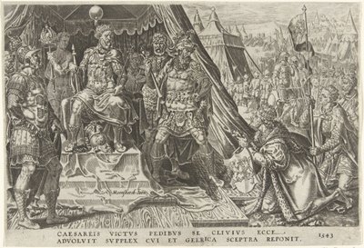 William II, hertugen av Gelre, underkaster seg autoriteten til Charles V, 1543 Victories of Charles V (serietittel) Divi Caroli. v. imp. opt. max. victoriae, ex multis praecipuae (serietittel) av Dirck Volckertsz. Coornhert