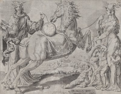 Foolish Knowledge og Foolish Love Trying to Restrain the World, fra The Unrestrained Wor..., 1550. av Dirck Volkertsen Coornhert