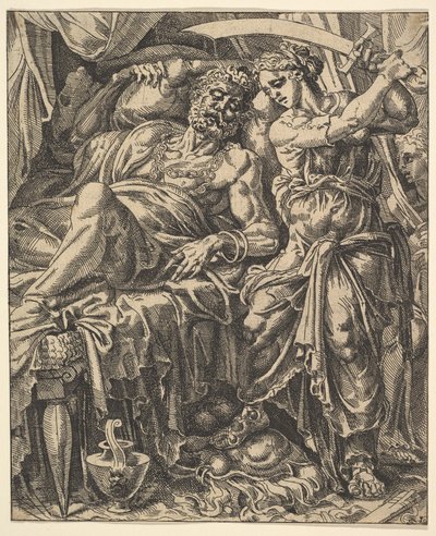 Judith Slaying Holofernes, fra The Story of Judith and Holofernes. av Dirck Volkertsen Coornhert