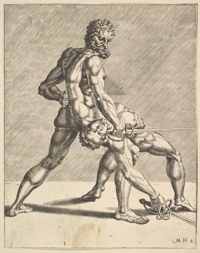 To fektere, fra Fencers, plate 8, 1552 av Dirck Volkertsen Coornhert