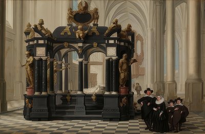 Eine Familie am Grab des Prinzen William I. in der Nieuwe Kerk, Delft. 1645 av Dirck van Delen