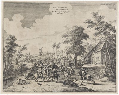 Spanjoler under Don Cantelmo beseiret ved Borgerhout, 1643 Don Cantelmo tot Burgerhout Av Antwerp Struck Anno 1643 (tittel på objekt) av Dirk Stoop