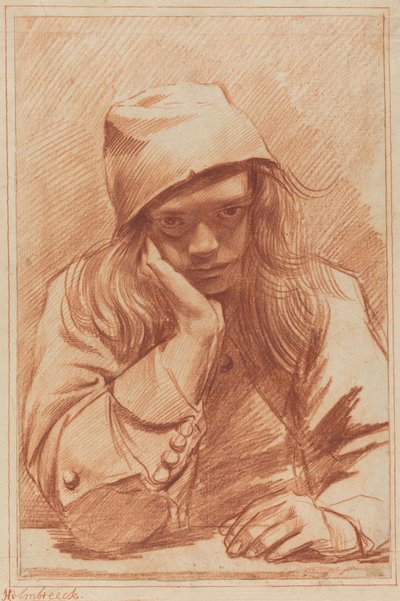 Selvportrett (rødt kritt) av Dirk Theodor Helmbrecker