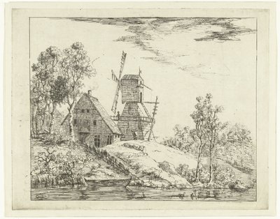 Landskap med gård og mølle i Holstein av Dirk Vis Blokhuyzen