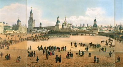 St. Basil-katedralen sett fra Kreml, fra et panorama av Moskva, gravert av Philippe Benoist 1813-c.1905 og Aubrun, pub. av Lemercier, c.1840 litho detalj av 105095 av Dmitri Indieitzeff