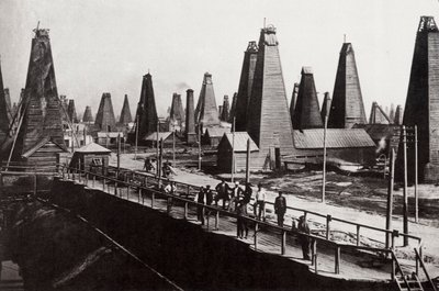 Oljebrønner ved Baku ved Det kaspiske hav, Russland, ca 1890 av Dmitri Ivanovich Yermakov