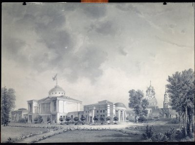 Utsikt over Ostankino-palasset, Moskva (Utsikt over Ostankino-palasset) - Verk av Dmitri Nikiforovich Martynov (1826-1889), blyant på papir av Dmitri Nikiforovich Martynov