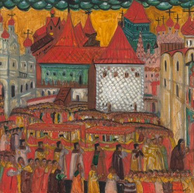 Korsprosesjon til feiring av Peter den stores fødsel, 1917. av Dmitri Semyonovich Stelletsky