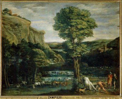 Landschaft mit Herkules, der Achelaos bekämpft, der in einen Stier verwandelt wurde von Domenichino (1581-1641)