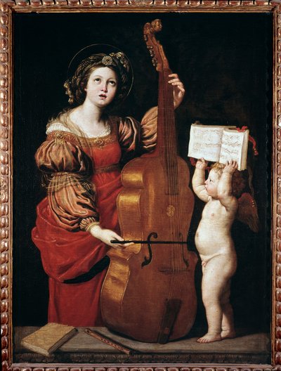 St Cecilia med en engel som holder et partitur (olje på lerret av Domenichino
