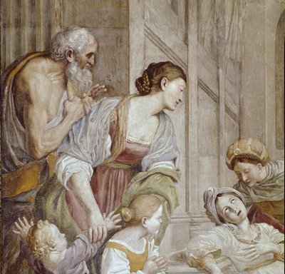Story of St. Cecilia: Death of St. Cecilia, detalj (Fresco av Domenichino