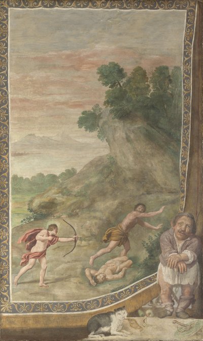 Apollo dreper kyklopfresken fra Villa Aldobrandini, 1617-1618 av Domenichino