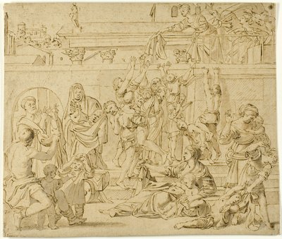 Saint Cecilia deler ut almisser til de fattige av Domenichino