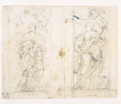 To nisjer med stående figurer av Sts Agatha og Margaret som krones av putti av Domenichino
