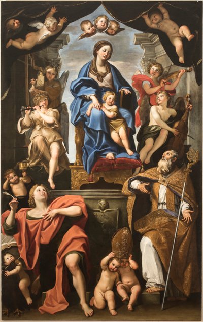 Jomfru og barn med de hellige Petronius og Johannes evangelisten, 1625-1629. av Domenichino