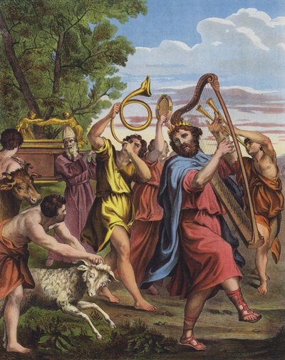 Kong David danser foran paktens ark mens han bringer den til Jerusalem av Domenichino