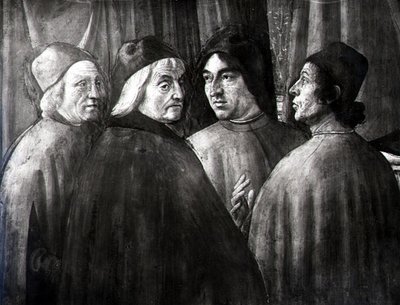 Zacharias i tempelet, detalj av mannlig gruppe av Domenico Ghirlandaio