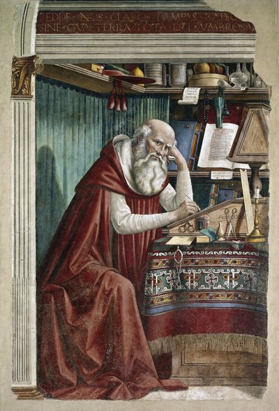 Saint Jerome i hans arbeidsrom - Fresco av Domenico Ghirlandaio