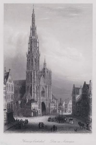 Antwerpen katedral (gravering) av Domenico (after) Quaglio
