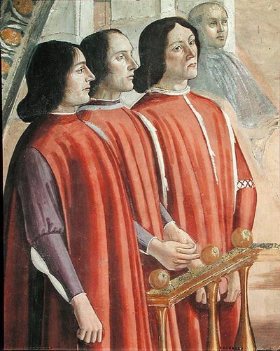 Medlemmer av Sassetti-familien, fra en scene fra en syklus av livet til St. Frans av Assisi, 1486 (detalj av 85235) av Domenico Ghirlandaio