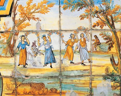 Detalj av majolica-dekorasjon av Cloister of Poor Clares av Domenico Antonio Vaccaro