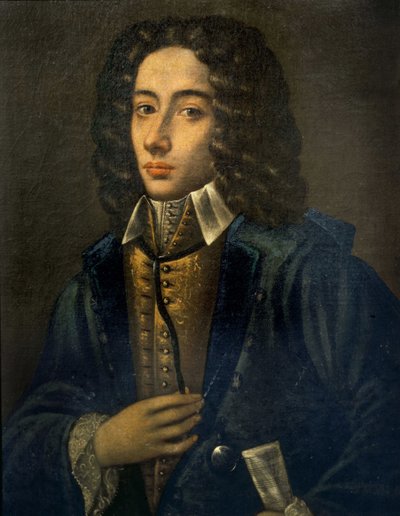 Portrett av Giovanni Battista Pergolesi (Jean Baptiste Pergolese, Jean-Baptiste) (1710 - 1736). Olje på tre av Domenico Antonio Vaccaro. Konservatoriet i Napoli. Giovanni Battista Pergolesi maleri av Domenico Antonio Vaccaro Napoli konservatorium av Domenico Antonio Vaccaro