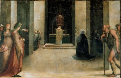 Altertavle av stigmaene til St. Catherine. Detalj av Predelle: Saint Catherine av Siena mottar nattverden til en engel. Maleri av Domenico Beccafumi (1486-1551) av Domenico Beccafumi