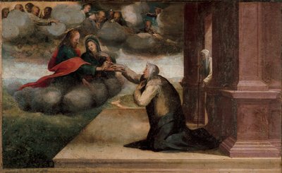Altertavle av stigmaene til St. Catherine. Detalj av Predelle: Det mystiske bryllupet til St. Katarina av Siena. Maleri av Domenico Beccafumi (1486-1551) av Domenico Beccafumi