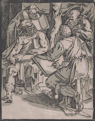 Fire leger i kirken, ca. 1540-1550. av Domenico Beccafumi
