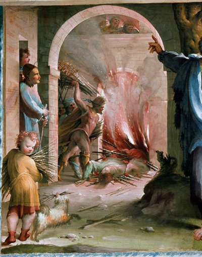 Publius Mucius Scaevola (2. århundre f.Kr.) kaster sine kolleger på Bucher Fresco of Domenico di Giacomo di Pace dit Beccafumi (1486-1551) 1529-1530 Siena (Siena), Palazzo Casini Casuccini av Domenico Beccafumi