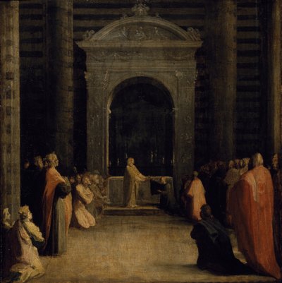 Tilbudet av nøklene til byen Siena til jomfruen, på eller etter 1526 (olje på papir på trepanel) av Domenico Beccafumi