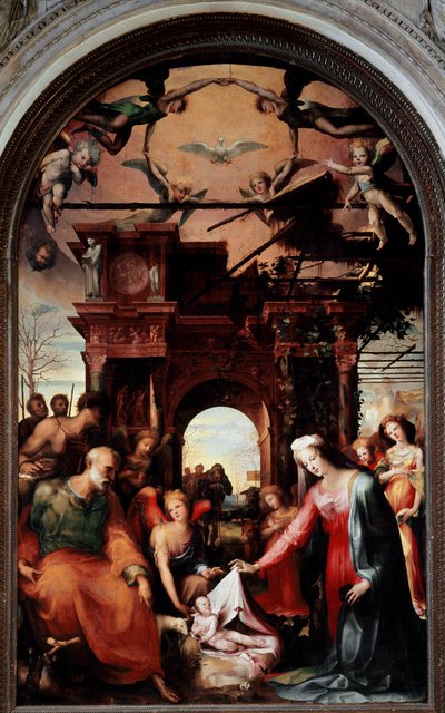 Fødselen. Maleri av Domenico Beccafumi (1486-1551) av Domenico Beccafumi