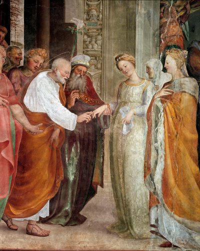 Jomfruens bryllup, detalj. Maleri av Domenico Beccafumi (1486-1551) av Domenico Beccafumi