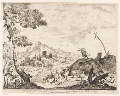 Landskap med gjetere og storfe av Domenico Bernardo Zilotti