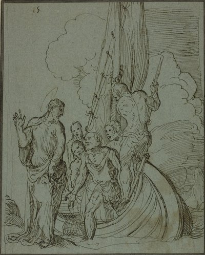 Kristus går på vannet, Peter følger av Domenico Campagnola