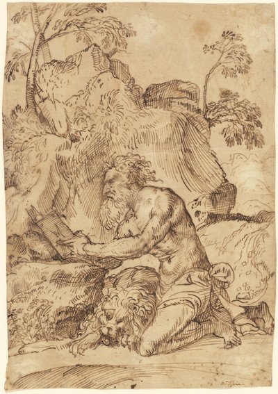 Saint Jerome leser i villmarken av Domenico Campagnola