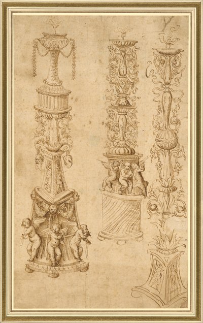 Studier av tre lysestaker av Domenico Campagnola