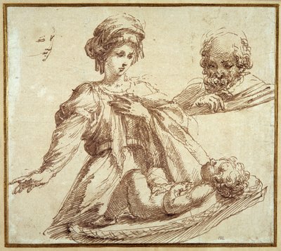 Den hellige familie (penn og blekk på papir) av Domenico Campagnola