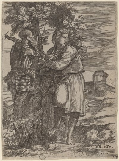 Hyrden og den gamle krigeren av Domenico Campagnola