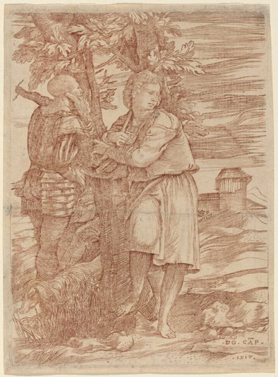 Hyrden og den gamle krigeren av Domenico Campagnola