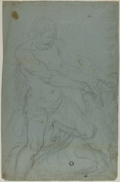 Samson og løven (rekto); Jomfru Maria med høyre arm forlenget (verso) av Domenico Fiasella