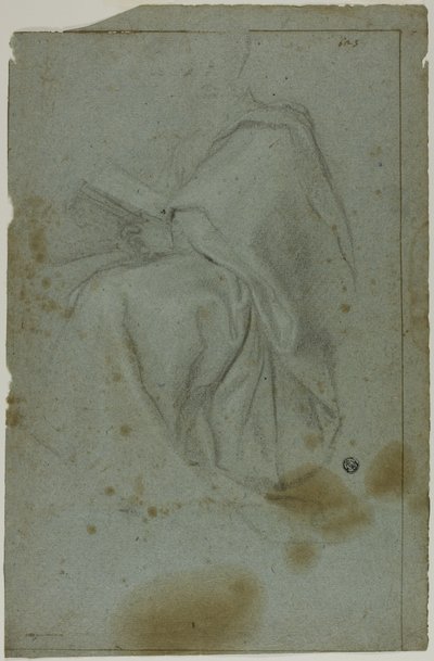 Sittende drapert mannsfigur med bok (recto); To sittende kvinner med skisse av venstre hånd (verso) av Domenico Fiasella