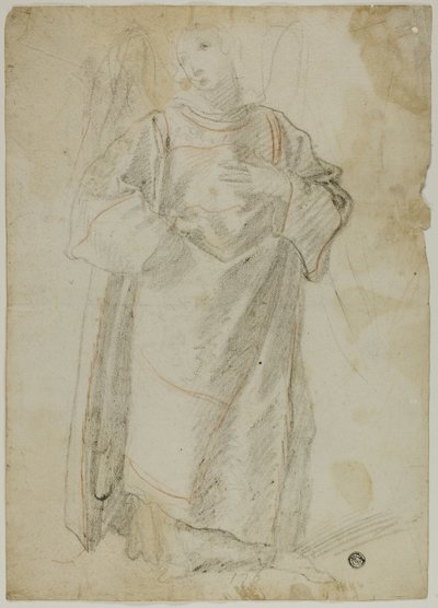 Stående engel (rekto); Studie av ansikt og draperi (verso) av Domenico Fiasella