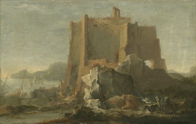 Landskap med stein og festning, ca.1640-50 av Domenico Gargiulo