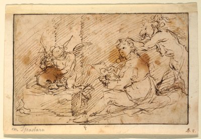 Sittende kunstner av Domenico Gargiulo, called Micco Spadaro