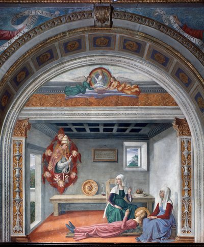 Kunngjøring av døden til St Fina av Saint Gregory the Great - Fresco av Domenico Ghirlandaio