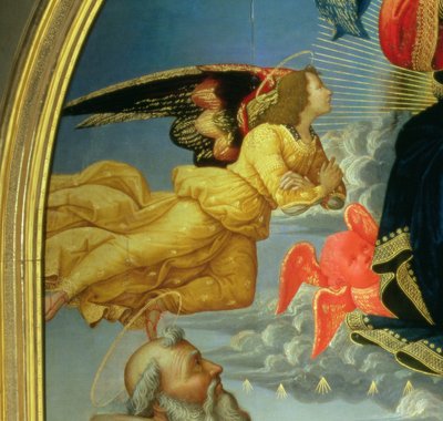 Kristus i herlighet med St.Benedict c.480-547, St.Romuald c.952-1027, St.Attinia, St.Grecinia og giveren, abbed Buonvicini, 1492 paneldetalj av 85137 av Domenico Ghirlandaio